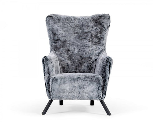 Mid Century Glam Grey Faux Fur Accent Chair